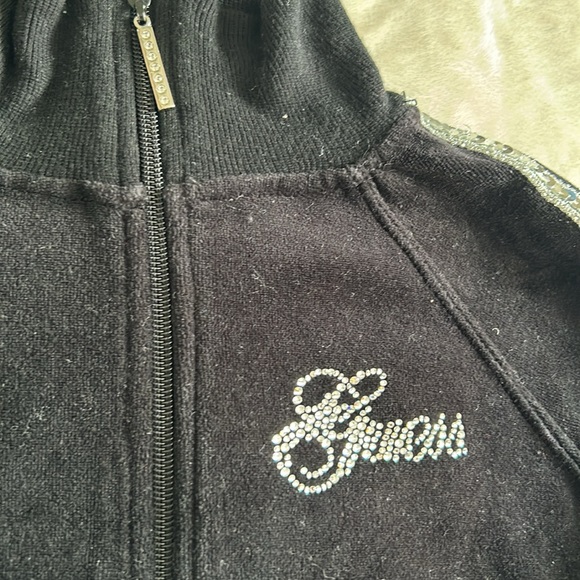 Guess Black Velour Jacket Size Small - Picture 2 of 6